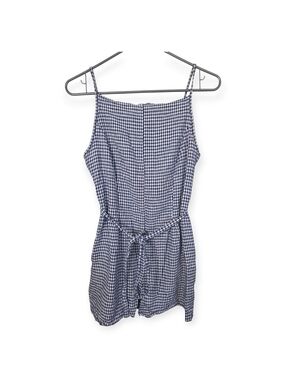 Women's Caroline Costas blue gingham smocked romper, size small